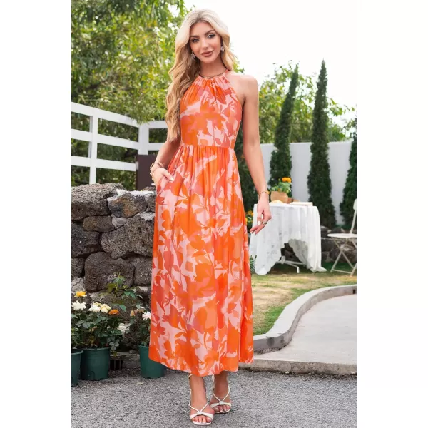 KILIG Women 2024 Summer Maxi Dress Casual Floral Halter Neck Beach Hawaiian Outfits Wedding Guest Dress