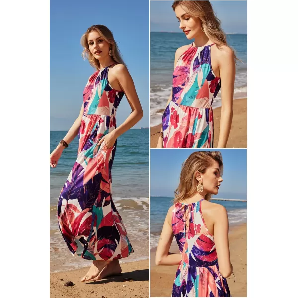 KILIG Women 2024 Summer Maxi Dress Casual Floral Halter Neck Beach Hawaiian Outfits Wedding Guest Dress