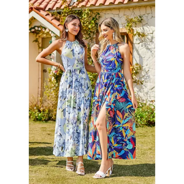 KILIG Women 2024 Summer Maxi Dress Casual Floral Halter Neck Beach Hawaiian Outfits Wedding Guest Dress
