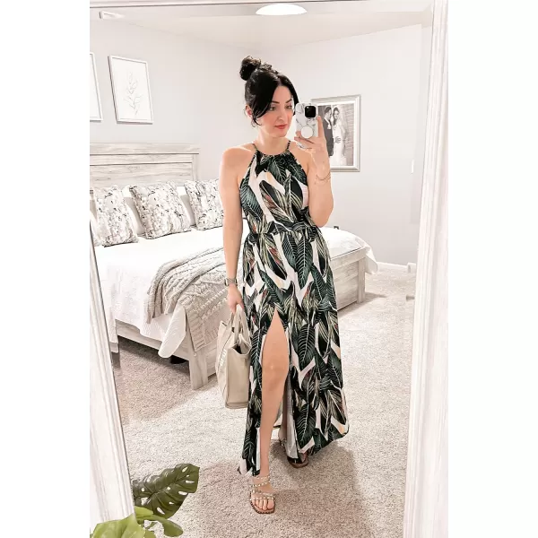 KILIG Women 2024 Summer Maxi Dress Casual Floral Halter Neck Beach Hawaiian Outfits Wedding Guest Dress