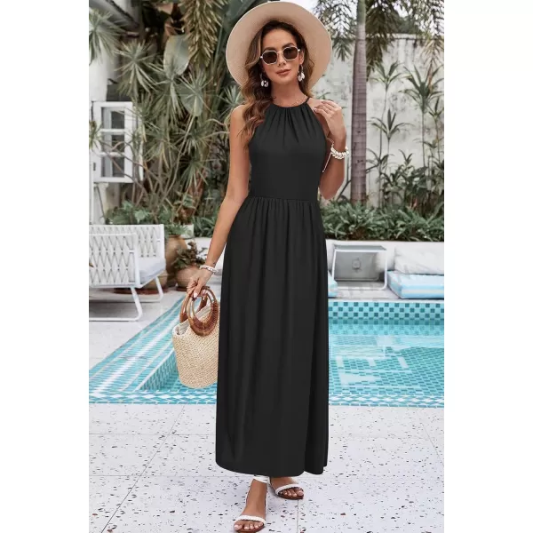 KILIG Women 2024 Summer Maxi Dress Casual Floral Halter Neck Beach Hawaiian Outfits Wedding Guest Dress