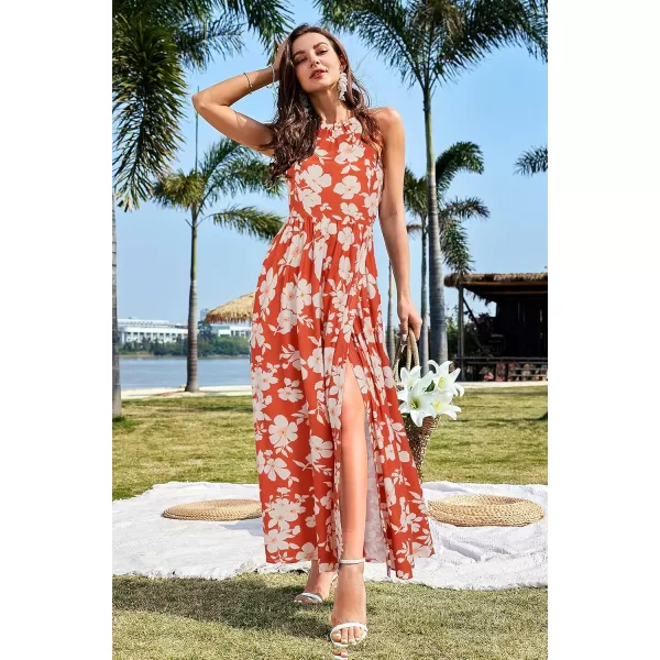 KILIG Women 2024 Summer Maxi Dress Casual Floral Halter Neck Beach Hawaiian Outfits Wedding Guest Dress