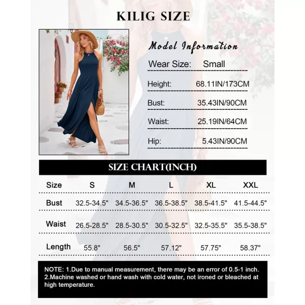 KILIG Women 2024 Summer Maxi Dress Casual Floral Halter Neck Beach Hawaiian Outfits Wedding Guest Dress
