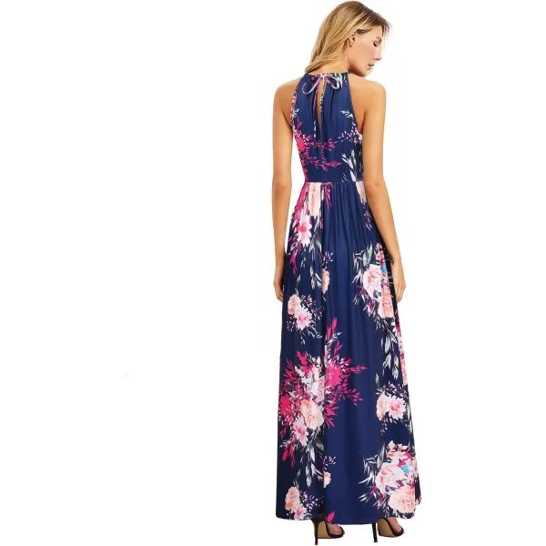 KILIG Women 2024 Summer Maxi Dress Casual Floral Halter Neck Beach Hawaiian Outfits Wedding Guest Dress