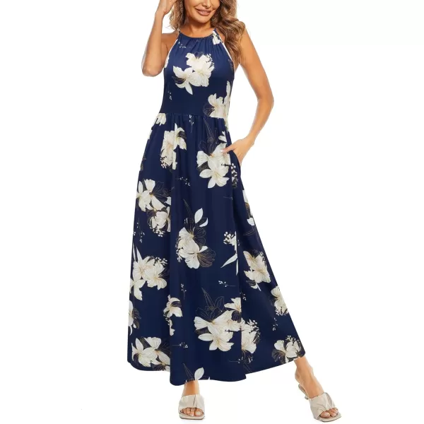 KILIG Women 2024 Summer Maxi Dress Casual Floral Halter Neck Beach Hawaiian Outfits Wedding Guest Dress