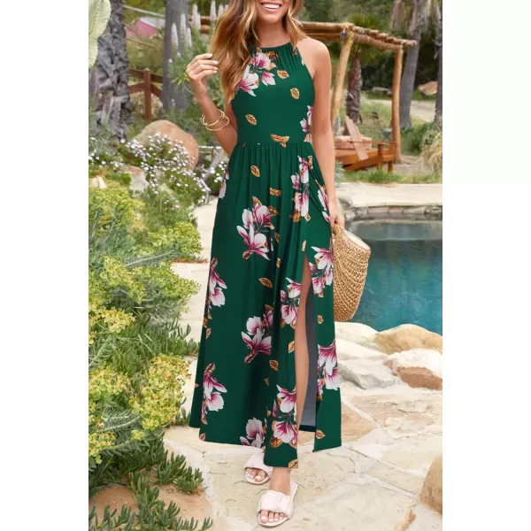 KILIG Women 2024 Summer Maxi Dress Casual Floral Halter Neck Beach Hawaiian Outfits Wedding Guest Dress