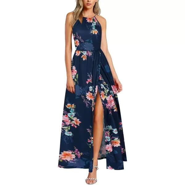 KILIG Women 2024 Summer Maxi Dress Casual Floral Halter Neck Beach Hawaiian Outfits Wedding Guest Dress