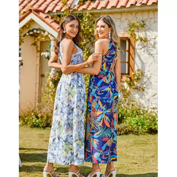 KILIG Women 2024 Summer Maxi Dress Casual Floral Halter Neck Beach Hawaiian Outfits Wedding Guest Dress