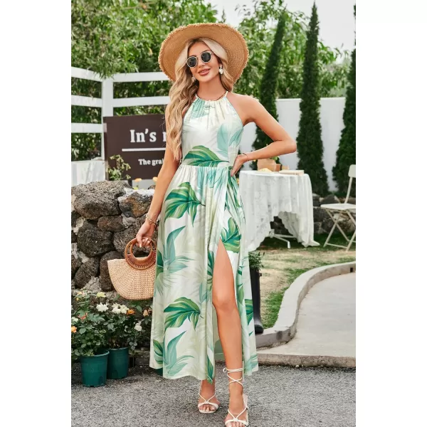 KILIG Women 2024 Summer Maxi Dress Casual Floral Halter Neck Beach Hawaiian Outfits Wedding Guest Dress