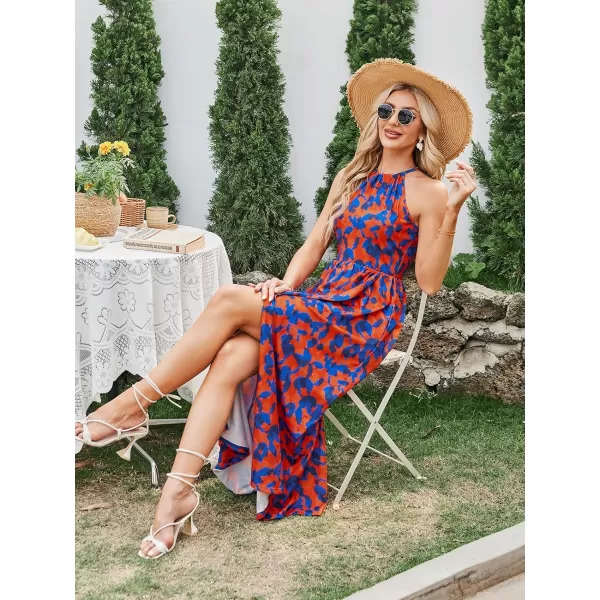 KILIG Women 2024 Summer Maxi Dress Casual Floral Halter Neck Beach Hawaiian Outfits Wedding Guest Dress