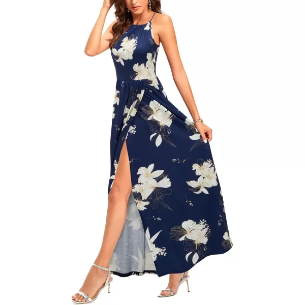 KILIG Women 2024 Summer Maxi Dress Casual Floral Halter Neck Beach Hawaiian Outfits Wedding Guest Dress