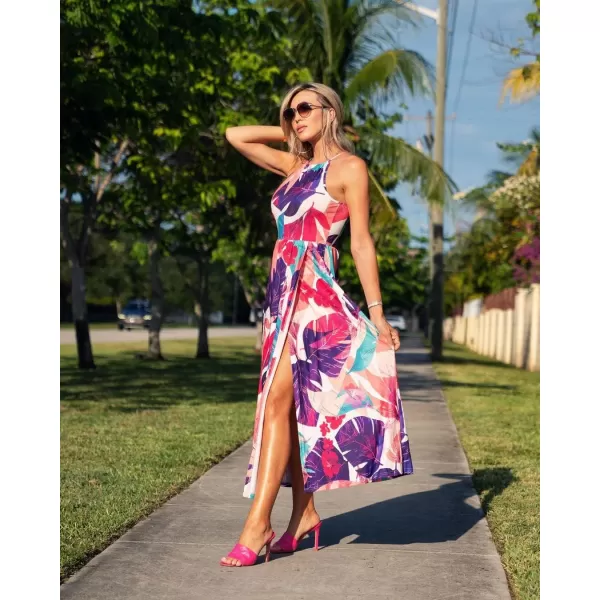 KILIG Women 2024 Summer Maxi Dress Casual Floral Halter Neck Beach Hawaiian Outfits Wedding Guest Dress