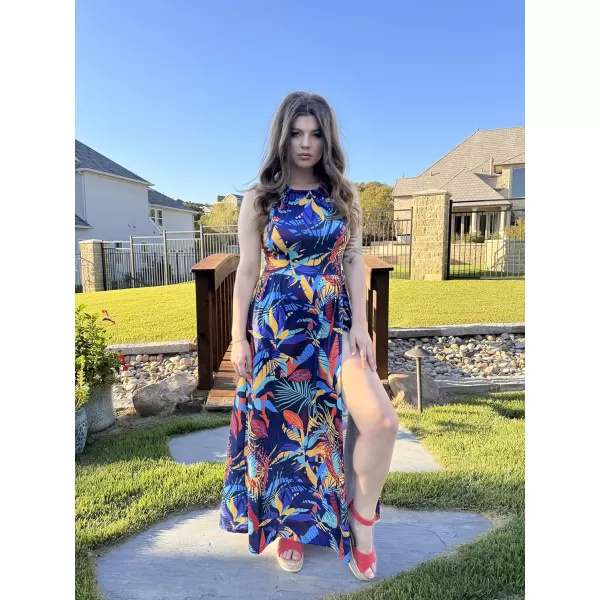 KILIG Women 2024 Summer Maxi Dress Casual Floral Halter Neck Beach Hawaiian Outfits Wedding Guest Dress