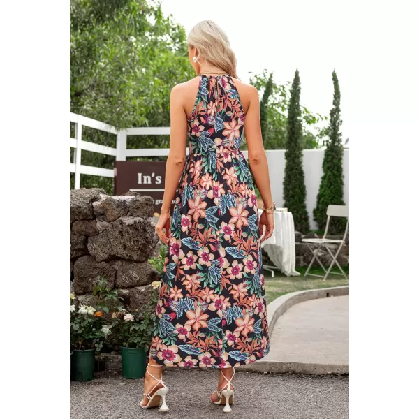 KILIG Women 2024 Summer Maxi Dress Casual Floral Halter Neck Beach Hawaiian Outfits Wedding Guest Dress