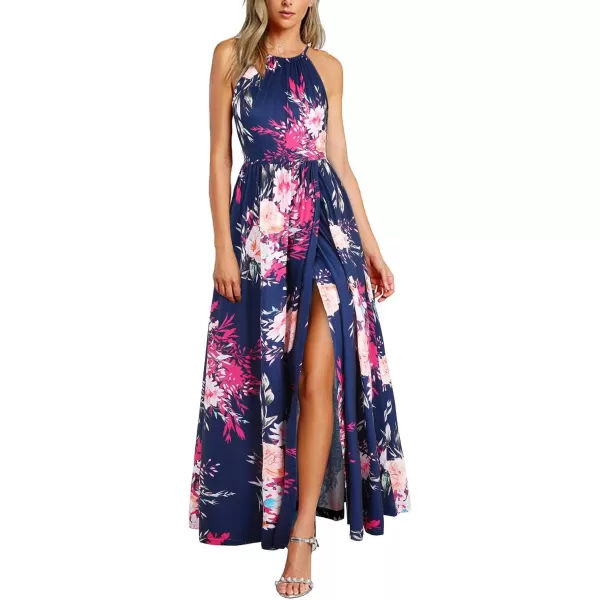 KILIG Women 2024 Summer Maxi Dress Casual Floral Halter Neck Beach Hawaiian Outfits Wedding Guest Dress