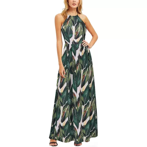 KILIG Women 2024 Summer Maxi Dress Casual Floral Halter Neck Beach Hawaiian Outfits Wedding Guest Dress
