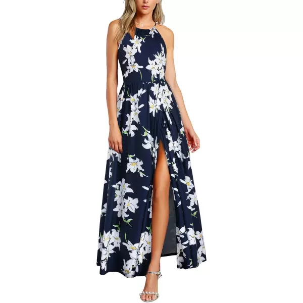 KILIG Women 2024 Summer Maxi Dress Casual Floral Halter Neck Beach Hawaiian Outfits Wedding Guest Dress