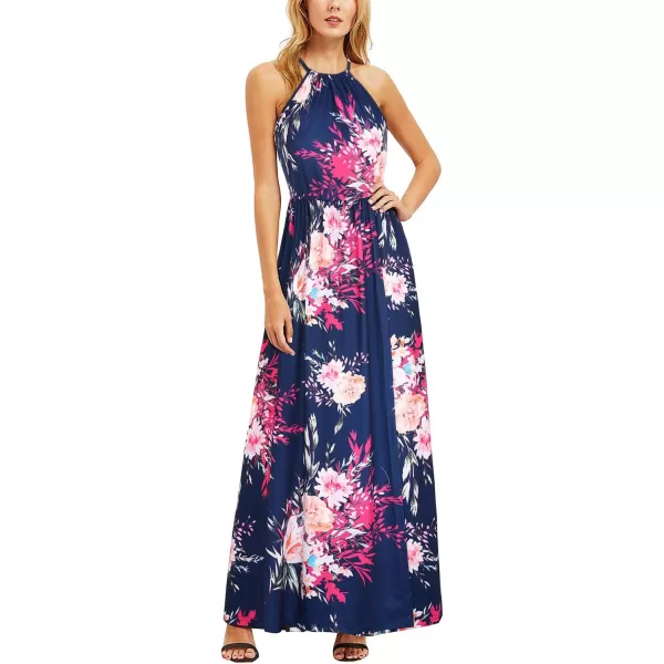 KILIG Women 2024 Summer Maxi Dress Casual Floral Halter Neck Beach Hawaiian Outfits Wedding Guest Dress