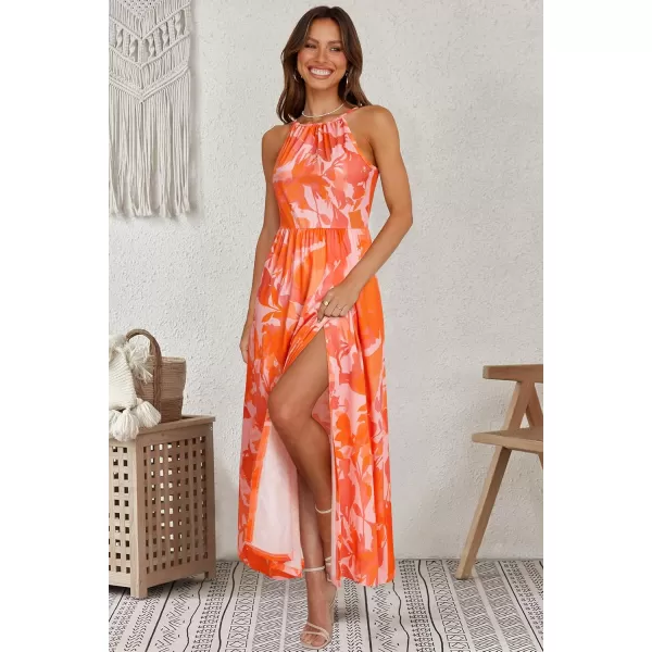 KILIG Women 2024 Summer Maxi Dress Casual Floral Halter Neck Beach Hawaiian Outfits Wedding Guest Dress