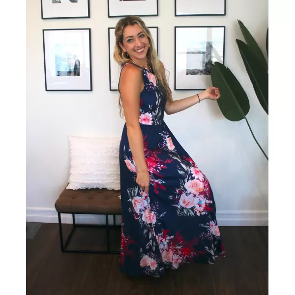 KILIG Women 2024 Summer Maxi Dress Casual Floral Halter Neck Beach Hawaiian Outfits Wedding Guest Dress