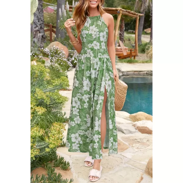 KILIG Women 2024 Summer Maxi Dress Casual Floral Halter Neck Beach Hawaiian Outfits Wedding Guest Dress