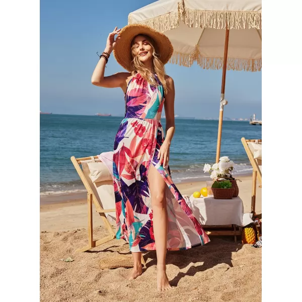 KILIG Women 2024 Summer Maxi Dress Casual Floral Halter Neck Beach Hawaiian Outfits Wedding Guest Dress