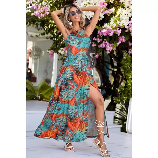 KILIG Women 2024 Summer Maxi Dress Casual Floral Halter Neck Beach Hawaiian Outfits Wedding Guest Dress