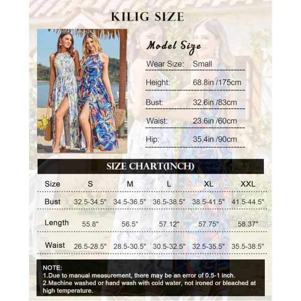 KILIG Women 2024 Summer Maxi Dress Casual Floral Halter Neck Beach Hawaiian Outfits Wedding Guest Dress