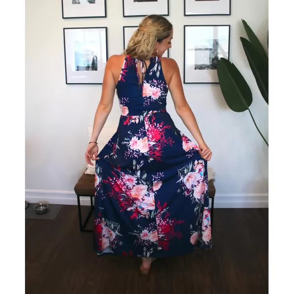 KILIG Women 2024 Summer Maxi Dress Casual Floral Halter Neck Beach Hawaiian Outfits Wedding Guest Dress