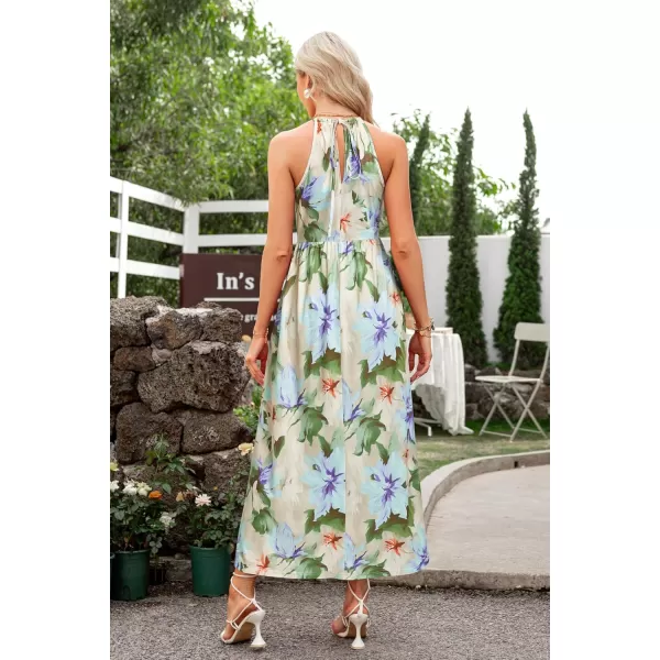 KILIG Women 2024 Summer Maxi Dress Casual Floral Halter Neck Beach Hawaiian Outfits Wedding Guest Dress