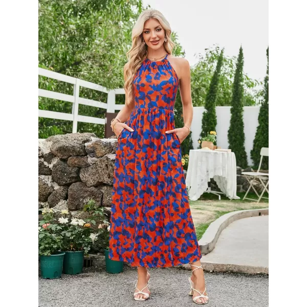 KILIG Women 2024 Summer Maxi Dress Casual Floral Halter Neck Beach Hawaiian Outfits Wedding Guest Dress