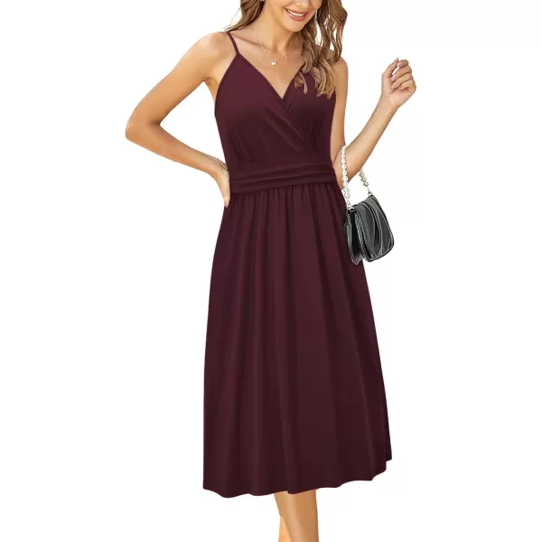 KILIG Women Summer Casual Spaghetti Strap Dresses V Neck Wrap Midi Swing Sundress with Pockets