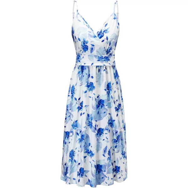 KILIG Women Summer Casual Spaghetti Strap Dresses V Neck Wrap Midi Swing Sundress with Pockets