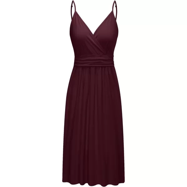 KILIG Women Summer Casual Spaghetti Strap Dresses V Neck Wrap Midi Swing Sundress with Pockets