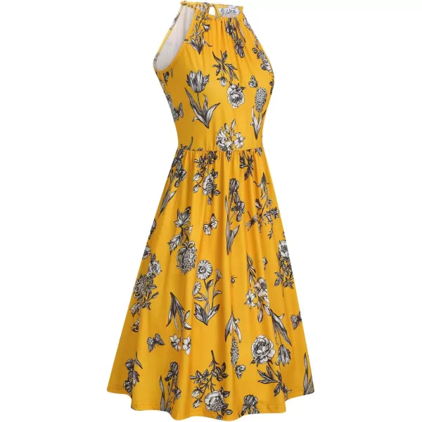 KILIG Women Summer Dresses 2023 Halter Neck Beach Casual Dress Sundress with Pockets