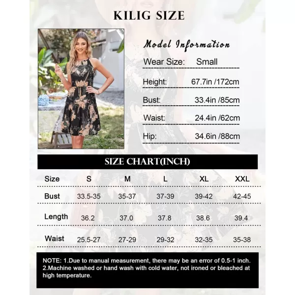KILIG Women Summer Dresses 2023 Halter Neck Beach Casual Dress Sundress with Pockets