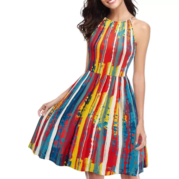 KILIG Women Summer Dresses 2023 Halter Neck Beach Casual Dress Sundress with Pockets