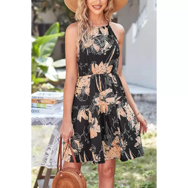 KILIG Women Summer Dresses 2023 Halter Neck Beach Casual Dress Sundress with Pockets