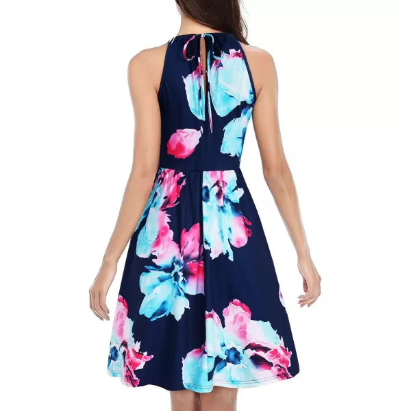 KILIG Women Summer Dresses 2023 Halter Neck Beach Casual Dress Sundress with Pockets