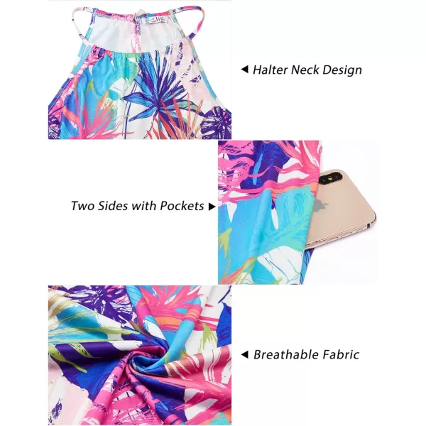 KILIG Women Summer Dresses 2023 Halter Neck Beach Casual Dress Sundress with Pockets
