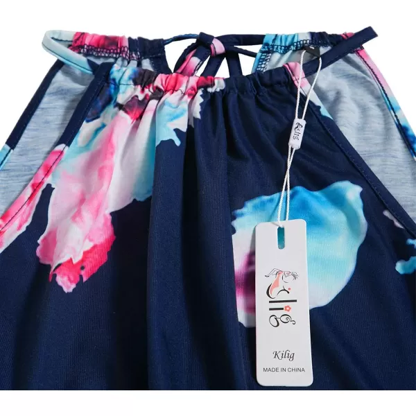 KILIG Women Summer Dresses 2023 Halter Neck Beach Casual Dress Sundress with Pockets