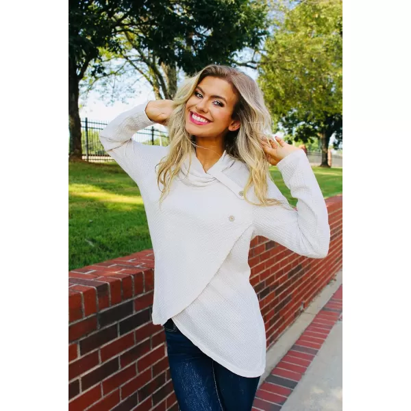 KILIG Womens 2023 Fall Cowl Neck Lightweight Sweaters Long Sleeve Button Tunic Tops Sweatshirts