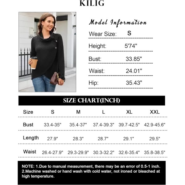 KILIG Womens 2023 Fall Cowl Neck Lightweight Sweaters Long Sleeve Button Tunic Tops Sweatshirts