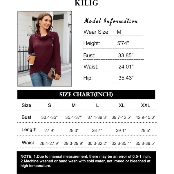 KILIG Womens 2023 Fall Cowl Neck Lightweight Sweaters Long Sleeve Button Tunic Tops Sweatshirts