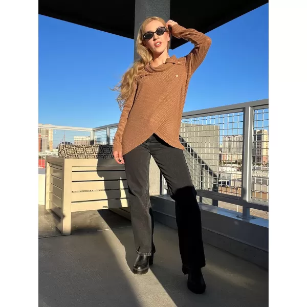 KILIG Womens 2023 Fall Cowl Neck Lightweight Sweaters Long Sleeve Button Tunic Tops Sweatshirts