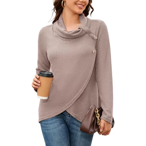 KILIG Womens 2023 Fall Cowl Neck Lightweight Sweaters Long Sleeve Button Tunic Tops Sweatshirts