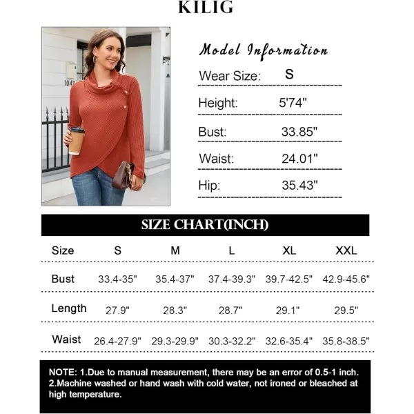 KILIG Womens 2023 Fall Cowl Neck Lightweight Sweaters Long Sleeve Button Tunic Tops Sweatshirts