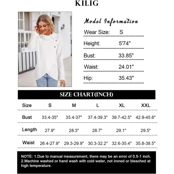 KILIG Womens 2023 Fall Cowl Neck Lightweight Sweaters Long Sleeve Button Tunic Tops Sweatshirts