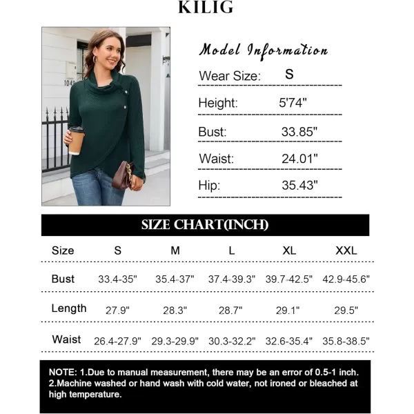 KILIG Womens 2023 Fall Cowl Neck Lightweight Sweaters Long Sleeve Button Tunic Tops Sweatshirts