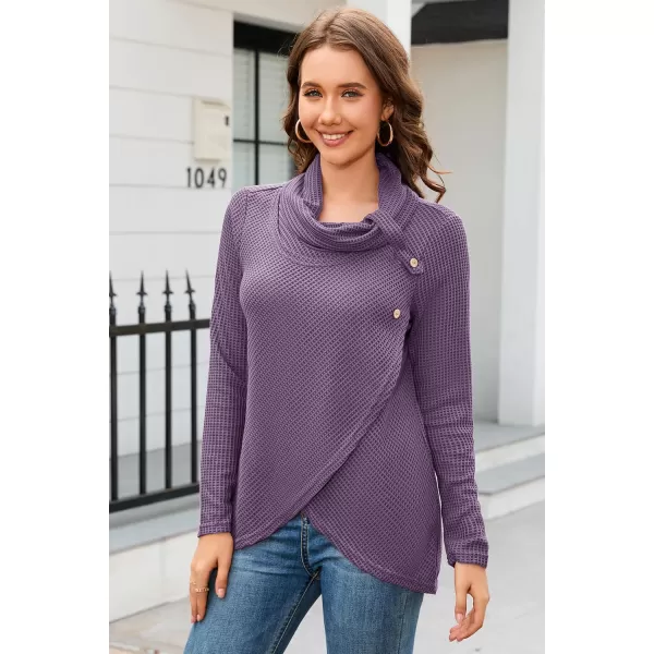 KILIG Womens 2023 Fall Cowl Neck Lightweight Sweaters Long Sleeve Button Tunic Tops Sweatshirts